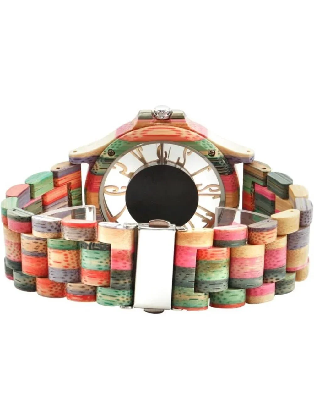 Men's Multicolor Analog Quartz Handmade Colorful Bamboo Engraved Wooden Watch